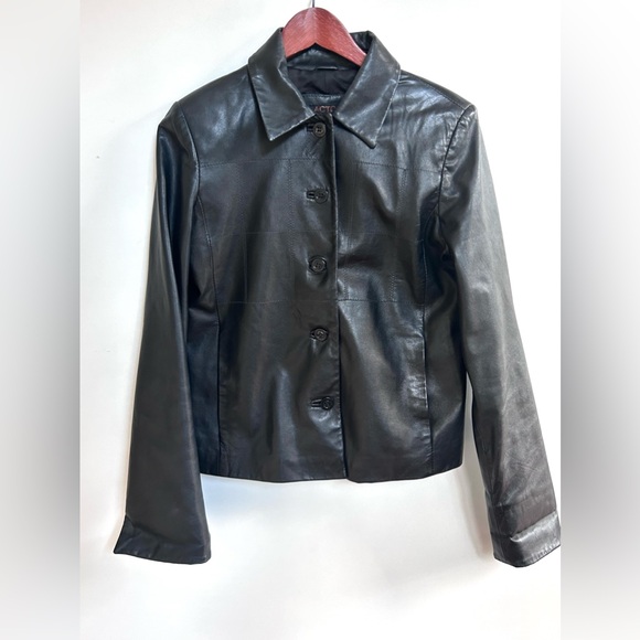 Acton   the olde hide house Jackets & Blazers - Acton  leather jacket black button size  8  biker